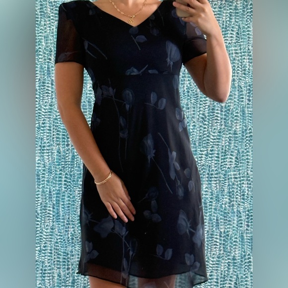 Vintage Donna Ricco Navy Floral Midi Dress - Picture 1 of 5